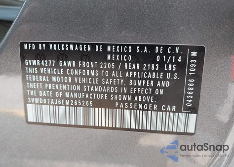 2014 Volkswagen Jetta 1.8T Se from USA, damaged, VIN 3VWD07AJ6EM265265